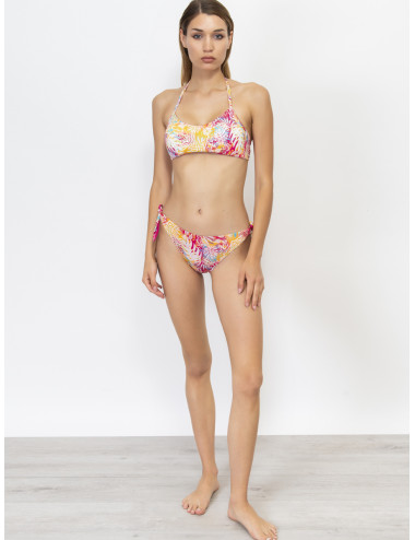 Bikini top con coppe imbottite estraibili e slip annodato - FJ13