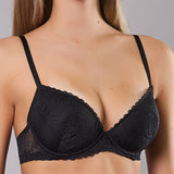 Reggiseno Coppe Imbottite e Ferretto in Pizzo - NERO - DE25