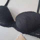 Reggiseno Coppe Imbottite e Ferretto in Pizzo - NERO - DE25