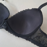 Reggiseno Coppe Imbottite e Ferretto in Pizzo - NERO - DE25