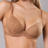 Reggiseno Coppe Imbottite e Ferretto in Pizzo - CARAMELLO - DE25