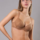 Reggiseno Coppe Imbottite e Ferretto in Pizzo - CARAMELLO - DE25