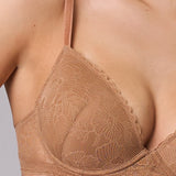 Reggiseno Coppe Imbottite e Ferretto in Pizzo - CARAMELLO - DE25