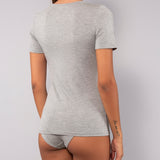 T-shirt scollo a V in modal - GRIGIO MELANGE - HU53