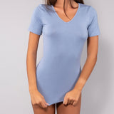 T-shirt scollo a V in modal - DENIM - HU53