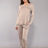 Pigiama  lungo serafino - TORTORA MELANGE - MC11