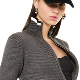 Maglia a coste con zip - GRIGIO MELANGE - AS52
