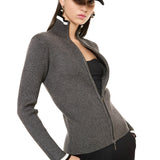 Maglia a coste con zip - GRIGIO MELANGE - AS52