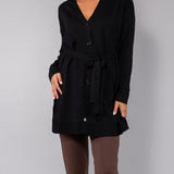 Cardigan lungo con cintura - NERO - BE70