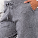Pantalone con polsino a costine - GRIGIO MELANGE - HA61