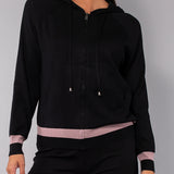 Felpa con zip e cappuccio in viscosa - NERO - LM51