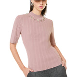 Maglia manica corta con strass - ROSA - PI53