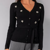 Cardigan con strass - NERO - PI70