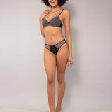 Slip in microfibra e pizzo Macramé - NERO - MA31