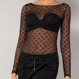Maglia scollo barchetta in tulle pois -  - SH50