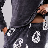 Pigiama Lungo Girocollo Ciniglia Paisley - PIOMBO - CC12