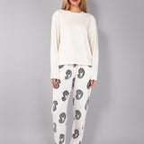 Pigiama Lungo Girocollo Ciniglia Paisley - MILK - CC12