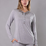 Pigiama Lungo Serafino Viscosa Chevron - GRIGIO MELANGE - LE11
