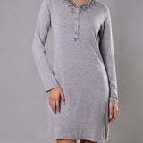 Camicia da notte Corta Serafino Viscosa Chevron - GRIGIO MELANGE - LE27