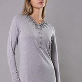 Camicia da notte Corta Serafino Viscosa Chevron - GRIGIO MELANGE - LE27