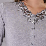 Camicia da notte Corta Serafino Viscosa Chevron - GRIGIO MELANGE - LE27