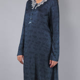 Camicia da notte Corta Serafino Viscosa Chevron - BLU MELANGE - LE27