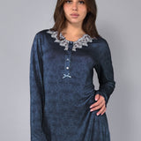 Camicia da notte Corta Serafino Viscosa Chevron - BLU MELANGE - LE27
