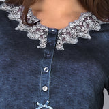 Camicia da notte Corta Serafino Viscosa Chevron - BLU MELANGE - LE27