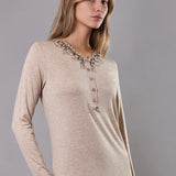 Camicia da notte Corta Serafino Viscosa Chevron - SABBIA MELANGE - LE27