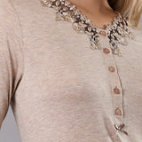 Camicia da notte Corta Serafino Viscosa Chevron - SABBIA MELANGE - LE27