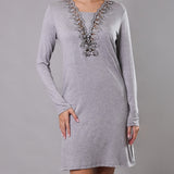 Camicia da notte Corta Scollo a V Viscosa Chevron - GRIGIO MELANGE - LE28