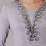 Camicia da notte Corta Scollo a V Viscosa Chevron - GRIGIO MELANGE - LE28