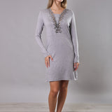 Camicia da notte Corta Scollo a V Viscosa Chevron - GRIGIO MELANGE - LE28