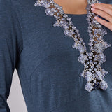 Camicia da notte Corta Scollo a V Viscosa Chevron - BLU MELANGE - LE28