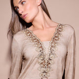 Camicia da notte Corta Scollo a V Viscosa Chevron - SABBIA MELANGE - LE28