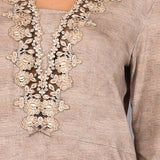 Camicia da notte Corta Scollo a V Viscosa Chevron - SABBIA MELANGE - LE28