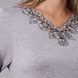 Camicia da notte Lunga Scollo a V Viscosa Chevron - GRIGIO MELANGE - LE29