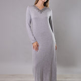 Camicia da notte Lunga Scollo a V Viscosa Chevron - GRIGIO MELANGE - LE29
