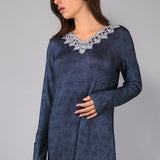 Camicia da notte Lunga Scollo a V Viscosa Chevron - BLU MELANGE - LE29