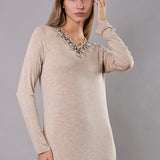 Camicia da notte Lunga Scollo a V Viscosa Chevron - SABBIA MELANGE - LE29