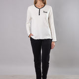 Pigiama Lungo Serafino Cotone Love - NERO - LO11