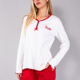 Pigiama Lungo Serafino Caldo Cotone Love - ROSSO - LO11