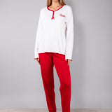 Pigiama Lungo Serafino Caldo Cotone Love - ROSSO - LO11