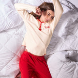 Pigiama Lungo Serafino Caldo Cotone Love - ROSSO - LO11