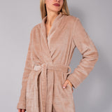 Vestaglia Corta con Cintura Ciniglia Stripes - SABBIA - SS70