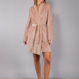 Vestaglia Corta con Cintura Ciniglia Stripes - SABBIA - SS70