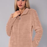 Vestaglia Corta con Zip Ciniglia Stripes - SABBIA - SS71
