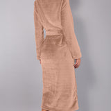 Vestaglia Lunga con Cintura Ciniglia Stripes - SABBIA - SS73