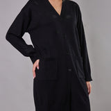 Cardigan Lungo con Bottoni e Strass - NERO - AL70