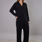 Cardigan Lungo con Bottoni e Strass - NERO - AL70